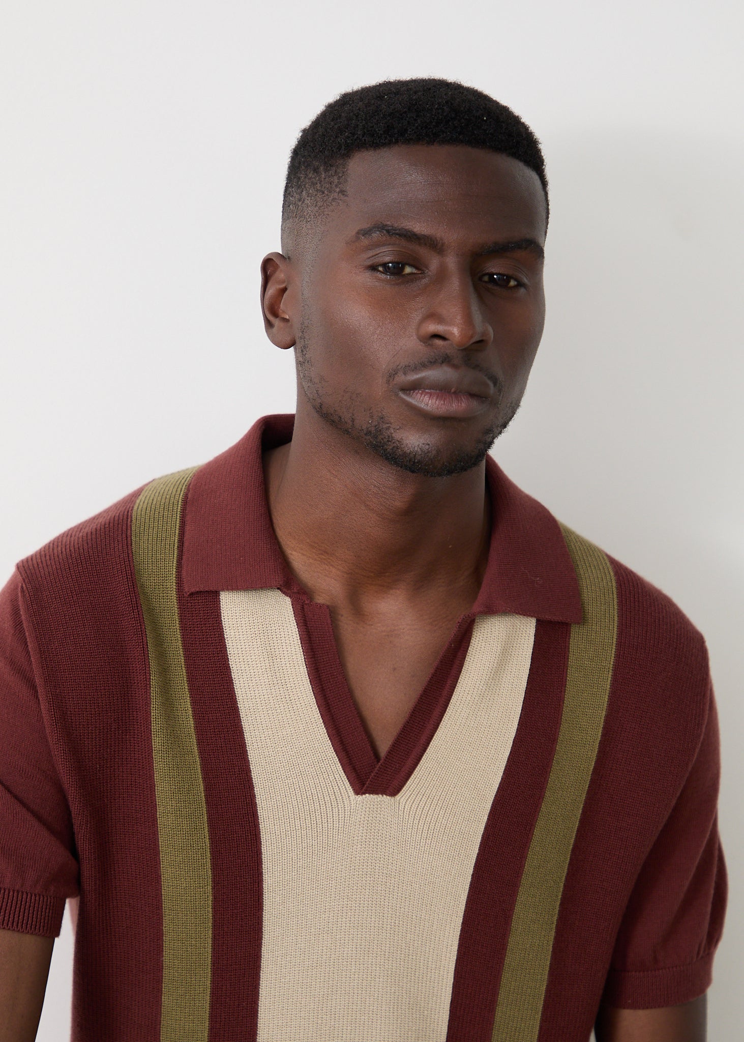 Numana polo in striped terracotta